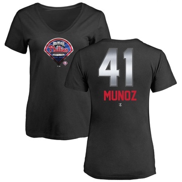 Women's Philadelphia Phillies Yairo Munoz ＃41 Midnight Mascot V-Neck T-Shirt - Black