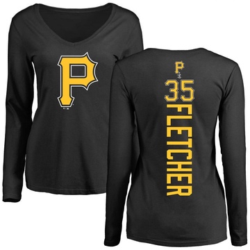 Women's Pittsburgh Pirates Aaron Fletcher ＃35 Backer Slim Fit Long Sleeve T-Shirt - Black