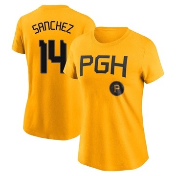 Women's Pittsburgh Pirates Ali Sanchez ＃14 2023 City Connect Name & Number T-Shirt - Gold