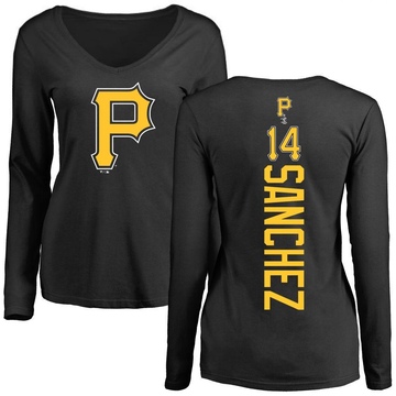 Women's Pittsburgh Pirates Ali Sanchez ＃14 Backer Slim Fit Long Sleeve T-Shirt - Black