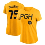 Women's Pittsburgh Pirates Alika Williams ＃75 2023 City Connect Name & Number T-Shirt - Gold