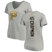 Women's Pittsburgh Pirates Aroldis Chapman ＃45 Backer Slim Fit T-Shirt Ash