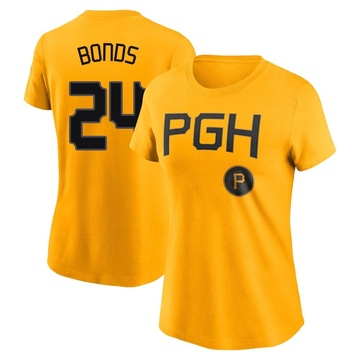 Women's Pittsburgh Pirates Barry Bonds ＃24 2023 City Connect Name & Number T-Shirt - Gold