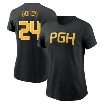 Women's Pittsburgh Pirates Barry Bonds ＃24 2023 City Connect Wordmark Name & Number T-Shirt - Black