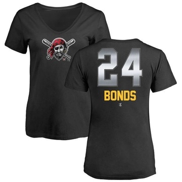 Women's Pittsburgh Pirates Barry Bonds ＃24 Midnight Mascot V-Neck T-Shirt - Black