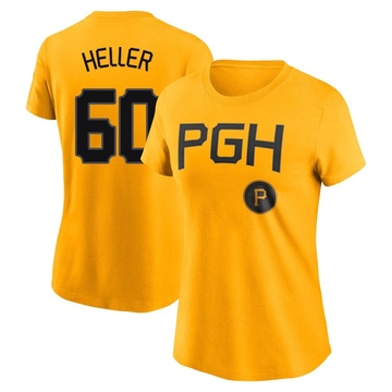 Women's Pittsburgh Pirates Ben Heller ＃60 2023 City Connect Name & Number T-Shirt - Gold