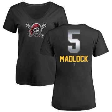 Women's Pittsburgh Pirates Bill Madlock ＃5 Midnight Mascot V-Neck T-Shirt - Black