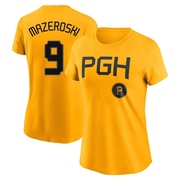 Women's Pittsburgh Pirates Bill Mazeroski ＃9 2023 City Connect Name & Number T-Shirt - Gold