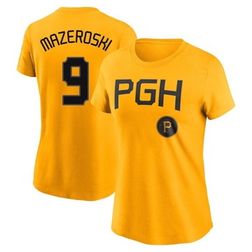 Women's Pittsburgh Pirates Bill Mazeroski ＃9 2023 City Connect Name & Number T-Shirt - Gold