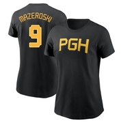 Women's Pittsburgh Pirates Bill Mazeroski ＃9 2023 City Connect Wordmark Name & Number T-Shirt - Black