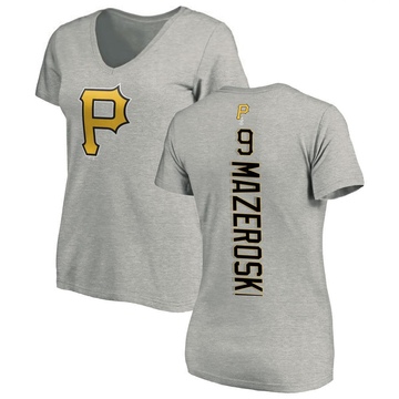 Women's Pittsburgh Pirates Bill Mazeroski ＃9 Backer Slim Fit T-Shirt Ash