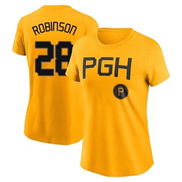 Women's Pittsburgh Pirates Bill Robinson ＃28 2023 City Connect Name & Number T-Shirt - Gold