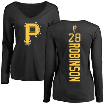 Women's Pittsburgh Pirates Bill Robinson ＃28 Backer Slim Fit Long Sleeve T-Shirt - Black