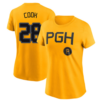 Women's Pittsburgh Pirates Billy Cook ＃28 2023 City Connect Name & Number T-Shirt - Gold