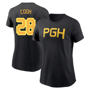 Women's Pittsburgh Pirates Billy Cook ＃28 2023 City Connect Wordmark Name & Number T-Shirt - Black