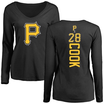 Women's Pittsburgh Pirates Billy Cook ＃28 Backer Slim Fit Long Sleeve T-Shirt - Black