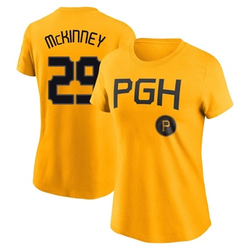 Women's Pittsburgh Pirates Billy McKinney ＃29 2023 City Connect Name & Number T-Shirt - Gold