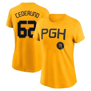 Women's Pittsburgh Pirates Blake Cederlind ＃62 2023 City Connect Name & Number T-Shirt - Gold