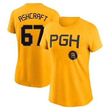 Women's Pittsburgh Pirates Braxton Ashcraft ＃67 2023 City Connect Name & Number T-Shirt - Gold