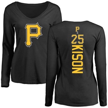 Women's Pittsburgh Pirates Bruce Kison ＃25 Backer Slim Fit Long Sleeve T-Shirt - Black