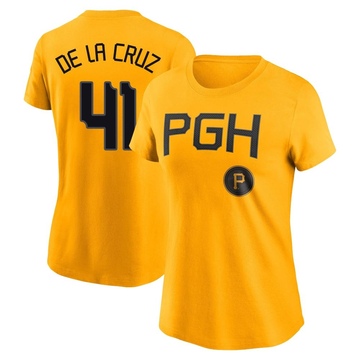 Women's Pittsburgh Pirates Bryan De La Cruz ＃41 2023 City Connect Name & Number T-Shirt - Gold