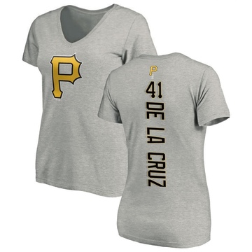 Women's Pittsburgh Pirates Bryan De La Cruz ＃41 Backer Slim Fit T-Shirt Ash