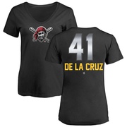 Women's Pittsburgh Pirates Bryan De La Cruz ＃41 Midnight Mascot V-Neck T-Shirt - Black