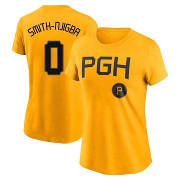 Women's Pittsburgh Pirates Canaan Smith-Njigba ＃0 2023 City Connect Name & Number T-Shirt - Gold