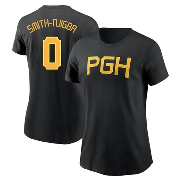 Women's Pittsburgh Pirates Canaan Smith-Njigba ＃0 2023 City Connect Wordmark Name & Number T-Shirt - Black