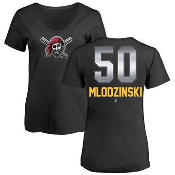 Women's Pittsburgh Pirates Carmen Mlodzinski ＃50 Midnight Mascot V-Neck T-Shirt - Black