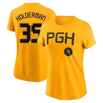 Women's Pittsburgh Pirates Colin Holderman ＃35 2023 City Connect Name & Number T-Shirt - Gold