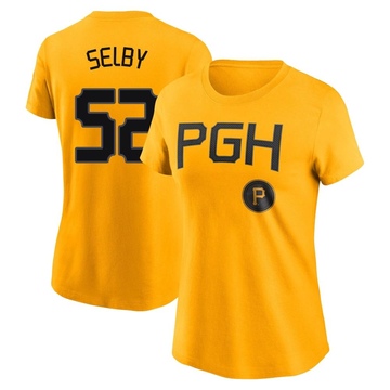 Women's Pittsburgh Pirates Colin Selby ＃52 2023 City Connect Name & Number T-Shirt - Gold