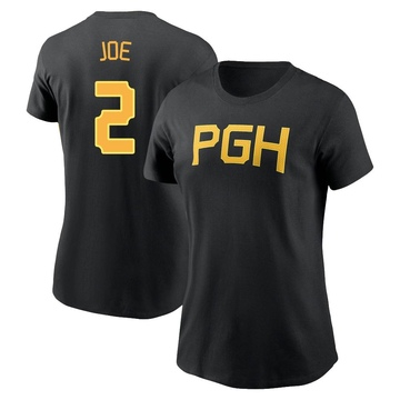 Women's Pittsburgh Pirates Connor Joe ＃2 2023 City Connect Wordmark Name & Number T-Shirt - Black