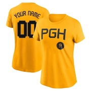 Women's Pittsburgh Pirates Custom ＃00 2023 City Connect Name & Number T-Shirt - Gold