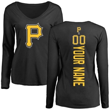 Women's Pittsburgh Pirates Custom ＃00 Backer Slim Fit Long Sleeve T-Shirt - Black