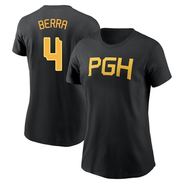 Women's Pittsburgh Pirates Dale Berra ＃4 2023 City Connect Wordmark Name & Number T-Shirt - Black