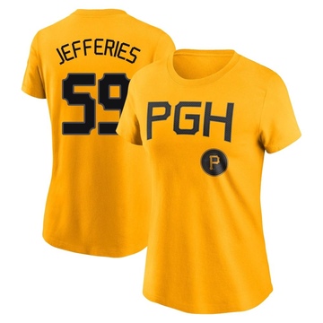 Women's Pittsburgh Pirates Daulton Jefferies ＃59 2023 City Connect Name & Number T-Shirt - Gold