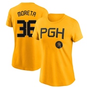 Women's Pittsburgh Pirates Dauri Moreta ＃36 2023 City Connect Name & Number T-Shirt - Gold