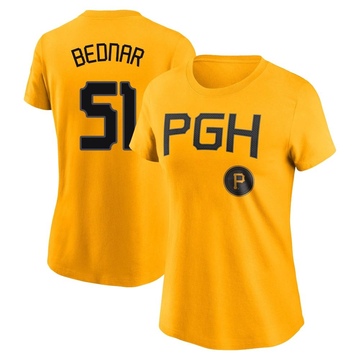 Women's Pittsburgh Pirates David Bednar ＃51 2023 City Connect Name & Number T-Shirt - Gold