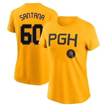 Women's Pittsburgh Pirates Dennis Santana ＃60 2023 City Connect Name & Number T-Shirt - Gold