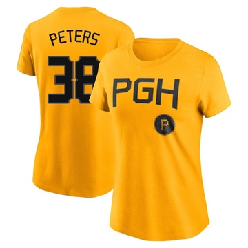 Women's Pittsburgh Pirates Dillon Peters ＃38 2023 City Connect Name & Number T-Shirt - Gold