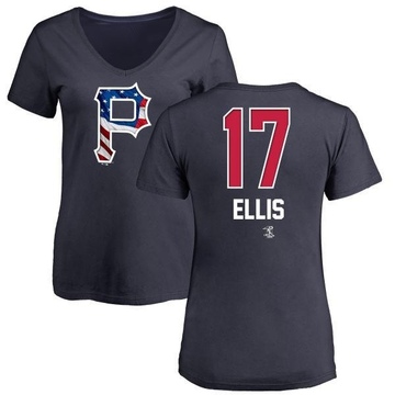 Women's Pittsburgh Pirates Dock Ellis ＃17 Name and Number Banner Wave V-Neck T-Shirt - Navy