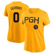 Women's Pittsburgh Pirates Domingo German ＃0 2023 City Connect Name & Number T-Shirt - Gold