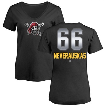 Women's Pittsburgh Pirates Dovydas Neverauskas ＃66 Midnight Mascot V-Neck T-Shirt - Black