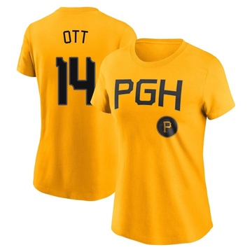 Women's Pittsburgh Pirates Ed Ott ＃14 2023 City Connect Name & Number T-Shirt - Gold