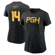 Women's Pittsburgh Pirates Ed Ott ＃14 2023 City Connect Wordmark Name & Number T-Shirt - Black