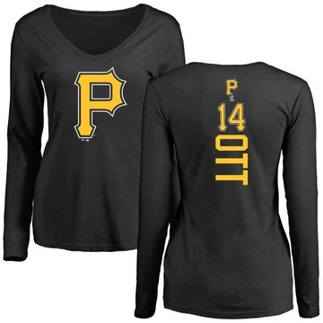 Women's Pittsburgh Pirates Ed Ott ＃14 Backer Slim Fit Long Sleeve T-Shirt - Black