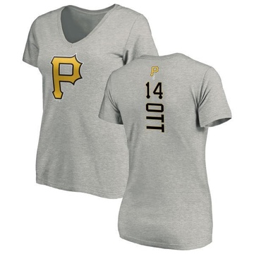 Women's Pittsburgh Pirates Ed Ott ＃14 Backer Slim Fit T-Shirt Ash