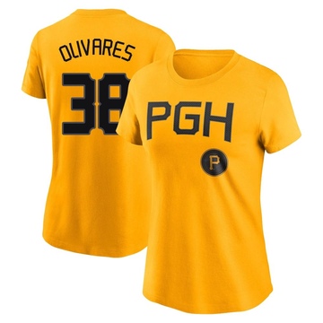 Women's Pittsburgh Pirates Edward Olivares ＃38 2023 City Connect Name & Number T-Shirt - Gold