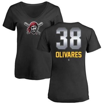 Women's Pittsburgh Pirates Edward Olivares ＃38 Midnight Mascot V-Neck T-Shirt - Black